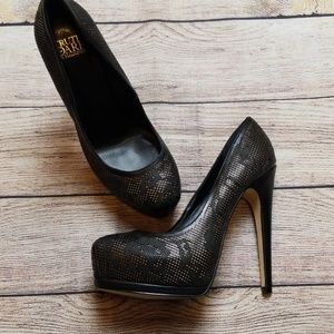 Truth or Dare by Madonna Heels Black Perforated Design Heels